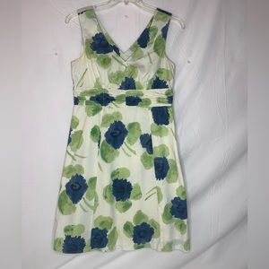 Boden cotton sleeveless dress high waisted side zipper lined 8R floral Vneck
